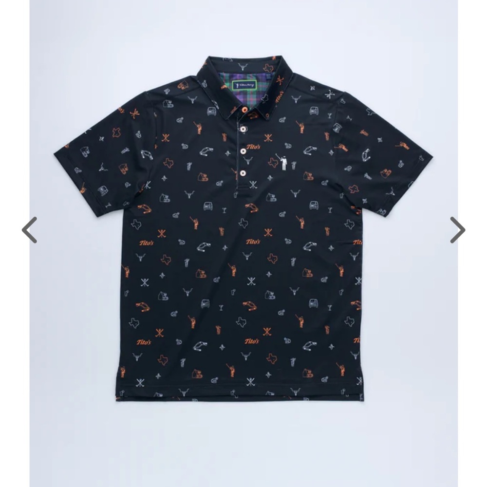 TravisMathew Black Polo Shirt with Orange and White Accents